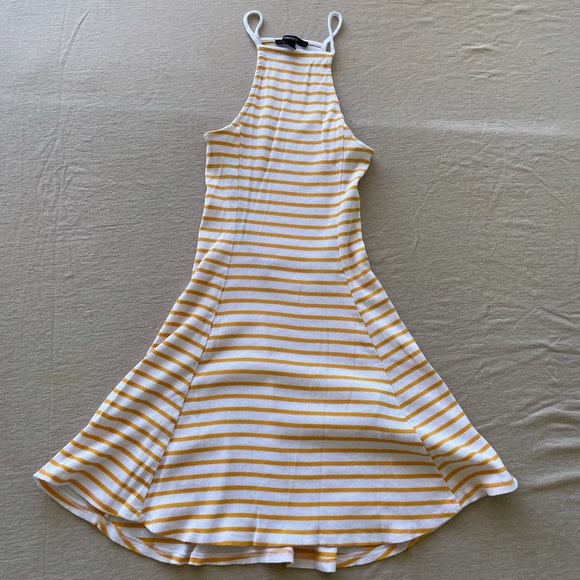 Forever 21 Dresses & Skirts - Forever 21 Ribbed Racer Back Skater Dress, Small, White with Yellow Stripes